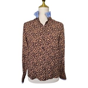 Balzac Paris Chemise Mina Leopard Ruffle Collar Blouse Size 34 XS NWT 100% Visco